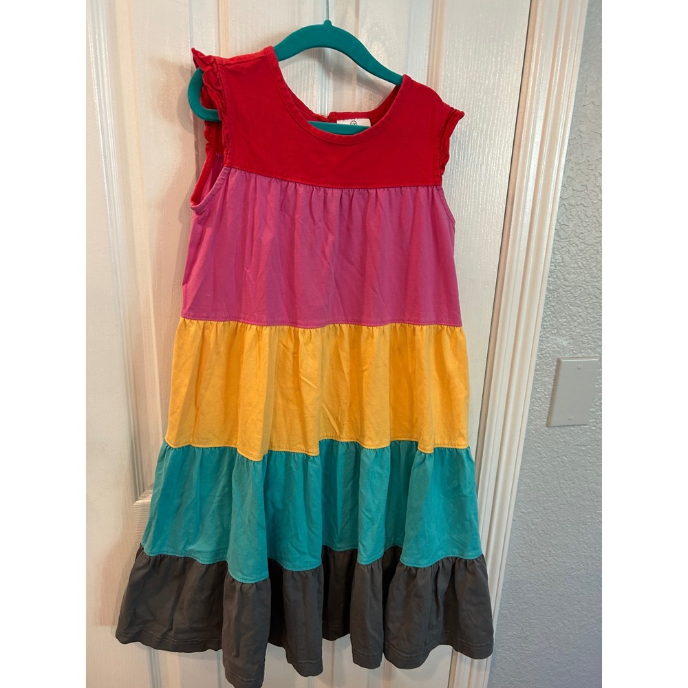 Hanna Andersson Colorblock Tiered Dress in Red, Pink, Yellow, Teal & Gray